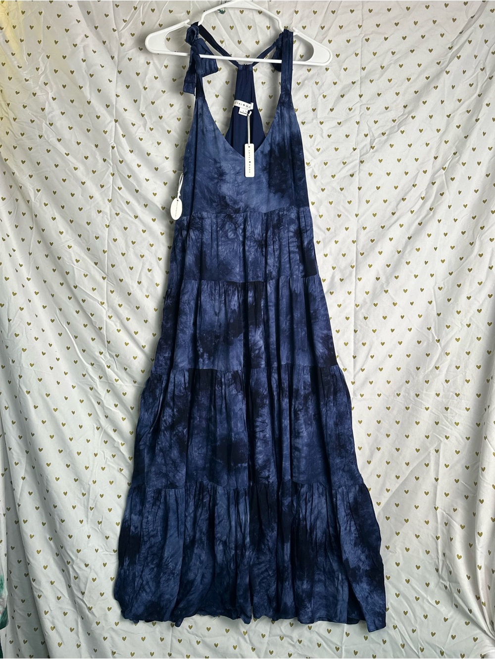 Women’s Navy Tie-Dye Maxi Dress with Tie Straps